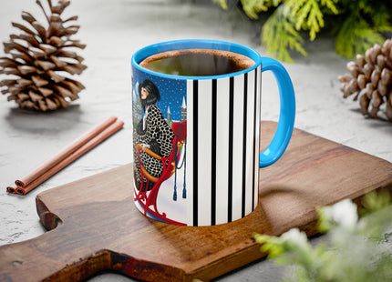 Elegant Winter Woman in Sleigh Colorful Mugs (11oz, 15oz)