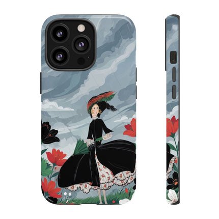 🌧️🌺 The Stormy Flower Walk Phone Case – Art Deco Floral Fashion