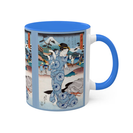 Japanese woman woodblock print by Keisai Eisen Colorful Mugs, 11oz