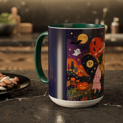 🎃🐈‍⬛ The Pumpkin Moon Embrace Colorful Mug – Whimsical Halloween Charm
