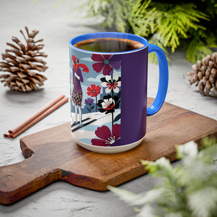 🎿❄️ The Winter Flower Skier Colorful Mug – Art Deco Alpine Fantasy