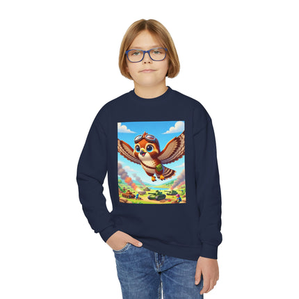 Red-Tailed Hawk in Battle Youth Crewneck Sweatshirt – Flight, Focus & Fearless Energy