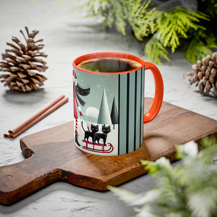 Red Sled & Curious Cats Colorful Mugs (11oz, 15oz)