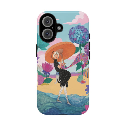🌊☂️ The Lady Of The Flowered Seashore Phone Case – Art Deco Seaside Fashion