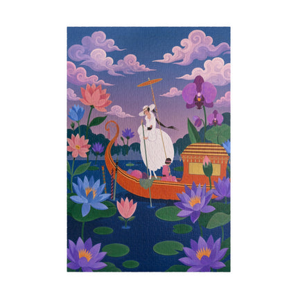 🪷🛶 The Lady Of The Lotus Lake Puzzle – Art Deco Garden Voyage