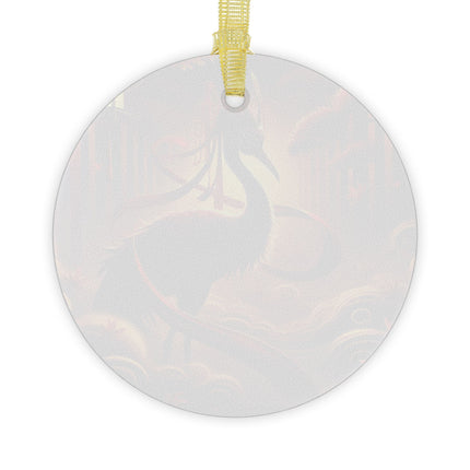 Regal Crimson Crane in the Autumn Mist Glass Ornament