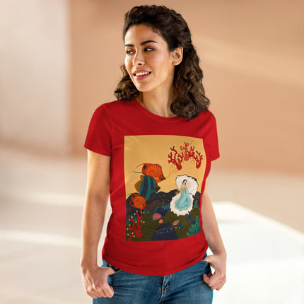 🐚🪸 The Lady Of The Coral Reef Cotton Tee – Art Deco Ocean Fantasy