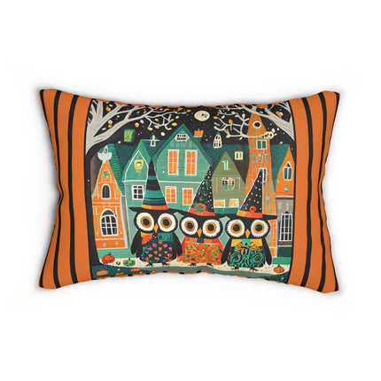 Night of the Trick-or-Treating Owlets Spun Polyester Lumbar Pillow
