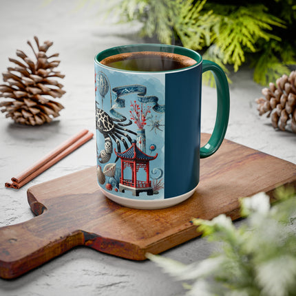 Spotted Crab & Pagoda Colorful Mug – Mystical Ocean & Asian Harmony