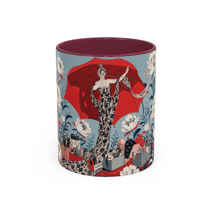 ❤️🌺 The Scarlet Parasol Spectacle Colorful Mug – Art Deco Fashion Elegance