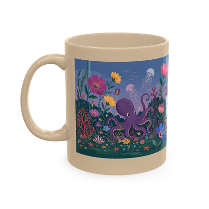 🐠🌸 The Lady Of The Underwater Flower Garden Ceramic Mug – Art Deco Aquatic Whimsy