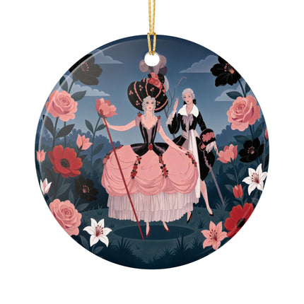 🌹🎭 The Rose Masquerade Promenade Ceramic Ornament – Art Deco Floral Elegance