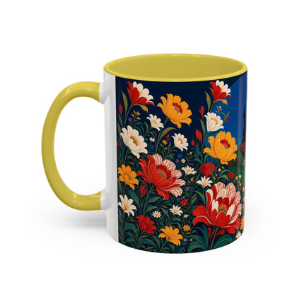🌺🐦 The Enchanted Birdcage Garden Colorful Mug – Art Deco Floral Fantasy