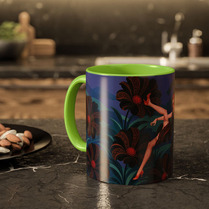 🖤🌺 The Midnight Floral Acrobat Colorful Mug – Art Deco Fashion Whimsy