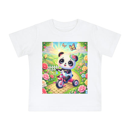 Panda’s Garden Ride Baby T-Shirt – Playful Adventure in Bloom