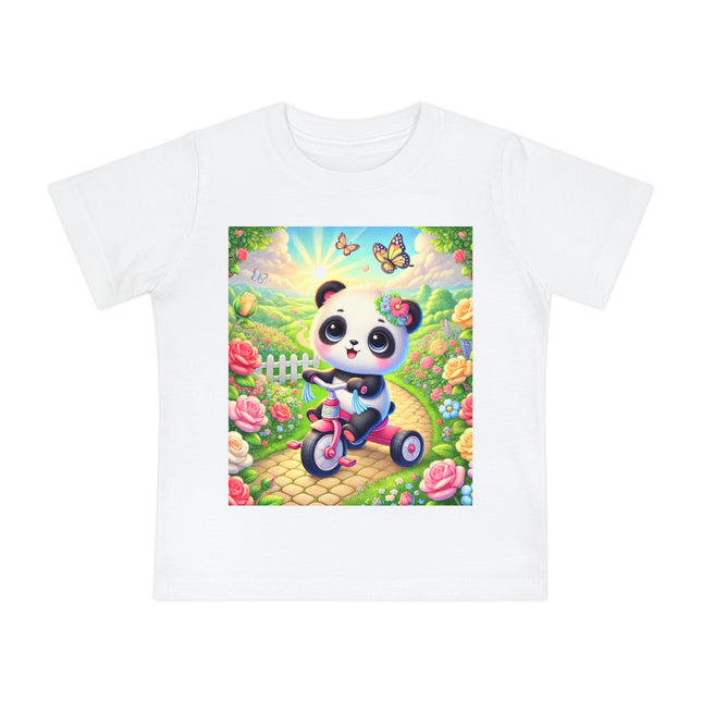 Panda’s Garden Ride Baby T-Shirt – Playful Adventure in Bloom
