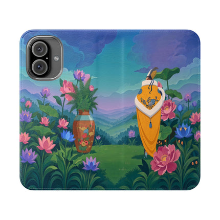🌸🏔️ The Lady Of The Lotus Valley Flip Case – Art Deco Botanical Reverie