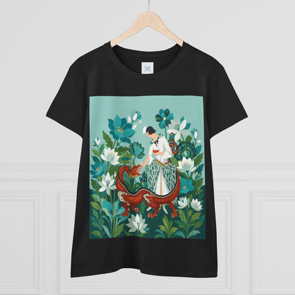 🐉🌿 The Dragon Keeper Cotton Tee – Art Deco Floral Fantasy