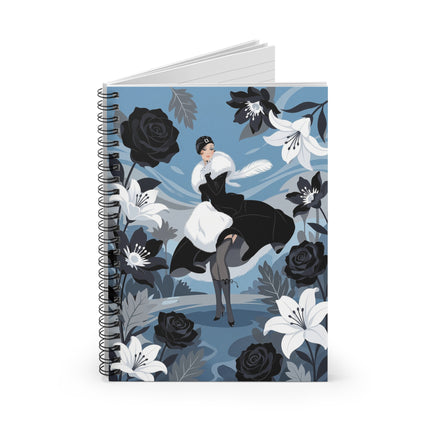 🖤🤍 The Lady Of The Black Rose Garden Spiral Notebook – Art Deco Floral Elegance