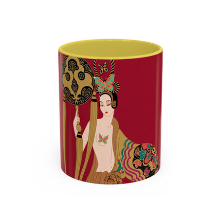 Butterfly Empress of the Crimson Pavilion Colorful Mug (11oz, 15oz) – Art Deco Beauty, Butterfly Elegance & Ornamental Style