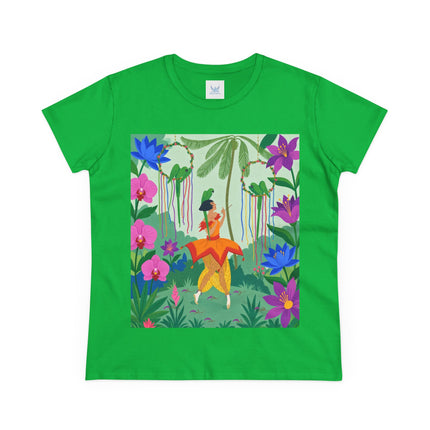 🌺🦜 The Tropical Garden Serenade Cotton Tee – Colorful Art Deco Fantasy