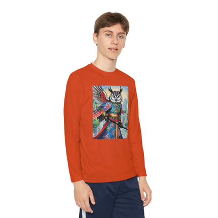 Cyberpunk Samurai Owl Youth Long Sleeve Competitor Tee – Futuristic Warrior & Neon Adventure