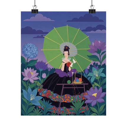 🪷🧶 The Lady Of The Lotus Knitting Circle Matte Vertical Poster – Art Deco Floral Whimsy