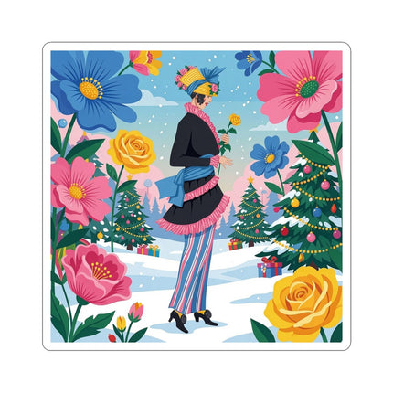 🌹🎄 The Golden Rose Of Winter Kiss-Cut Sticker – Art Deco Holiday Fantasy