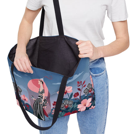 🌸🖤 The Striped Orchid Promenade Weekender Tote Bag – Art Deco Floral Fashion