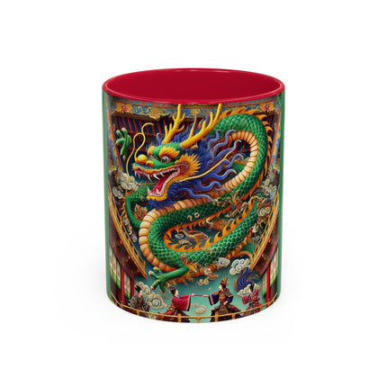 Tibetan Dragon Over Kabuki Duel Colorful Mugs (11oz, 15oz)