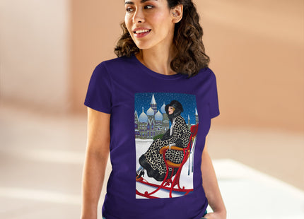 Elegant Winter Woman in Sleigh Women's Midweight Cotton Tee