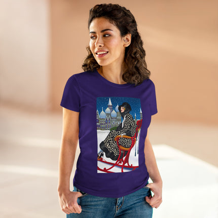 Elegant Winter Woman in Sleigh Women's Midweight Cotton Tee