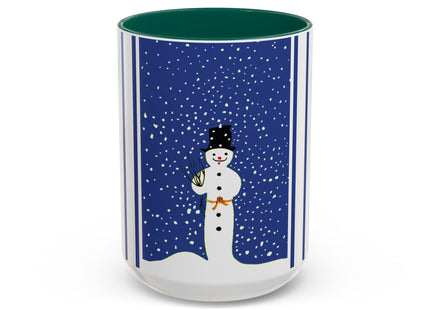 Snowman in Falling Snow Colorful Mugs (11oz, 15oz)