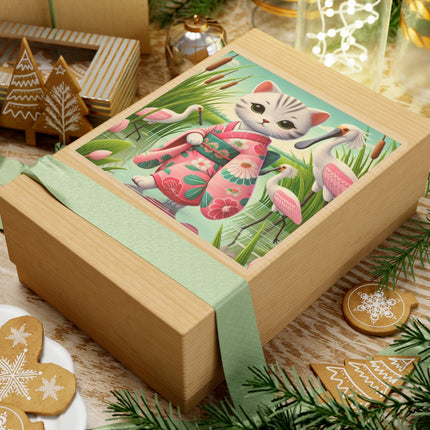 Geisha Kitten Strolls Among the Spoonbills Kiss-Cut Stickers (4 Sizes)