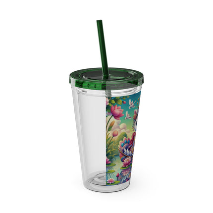 Geisha Kitten’s River Voyage Sunsplash Tumbler with Straw, 16oz
