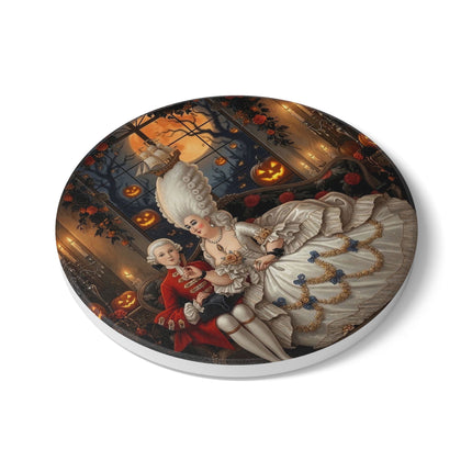 🌙🎃 The Moonlit Pumpkin Parlor Ceramic Coaster – Elegant Halloween Charm