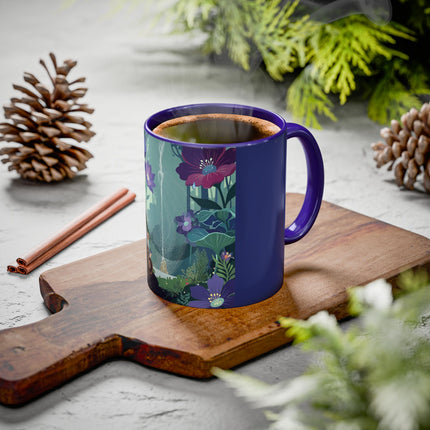 The Lady Of The Moonlit Fountain Colorful Mugs – Art Deco Botanical Serenity