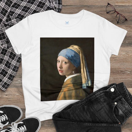 Girl with a Pearl Earring by Johannes Vermeer Women's Midweight Cotton Tee