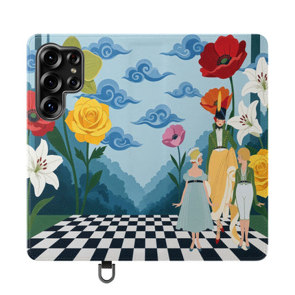 🌺♟️ The Ladies Of The Checkerboard Garden Flip Case – Art Deco Floral Fantasy