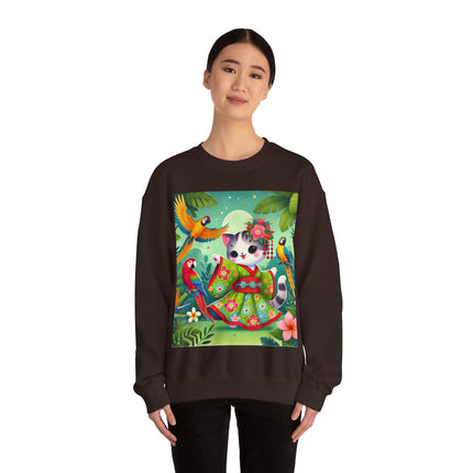 Parrot Dance of the Geisha Kitten Heavy Blend™ Crewneck Sweatshirt