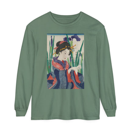 Woman with Origami Crane Garment-dyed Long Sleeve T-Shirt