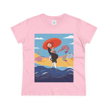 Beachside Promenade Women's Midweight Cotton Tee – Summer Glamour & Coastal Joy