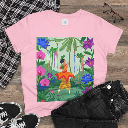 🌺🦜 The Tropical Garden Serenade Cotton Tee – Colorful Art Deco Fantasy