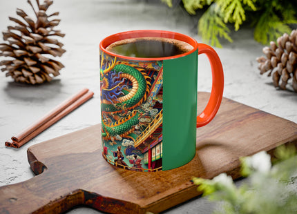 Tibetan Dragon Over Kabuki Duel Colorful Mugs (11oz, 15oz)