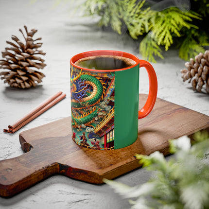 Tibetan Dragon Over Kabuki Duel Colorful Mugs (11oz, 15oz)