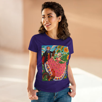 🎻🐓 The Garden Serenade Cotton Tee – Art Deco Folk Whimsy