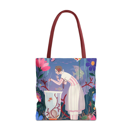 🐠🌸 The Lady Of The Enchanted Aquarium Tote Bag – Art Deco Garden Fantasy