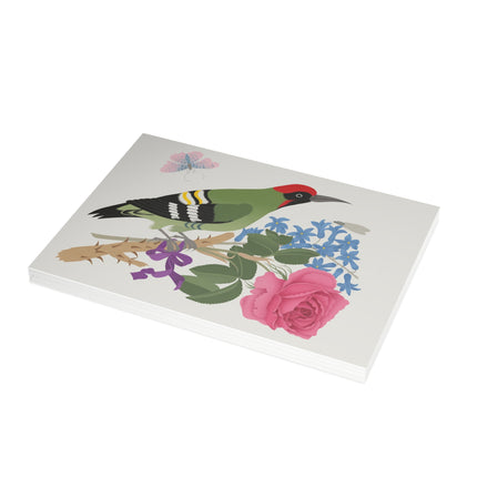 Woodpecker & Rose Greeting Card – Charming Beauty & Refined Simplicity