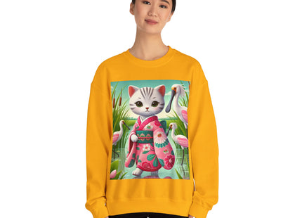 Geisha Kitten Strolls Among the Spoonbills  Unisex Heavy Blend™ Crewneck Sweatshirt