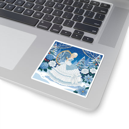 💙❄️ The Lady Of The Winter Looking Glass Kiss-Cut Sticker – Art Deco Christmas Fantasy